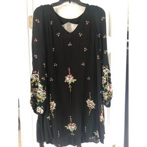 Free people black embroidered tunic dress